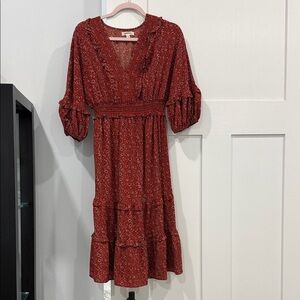 Max Studio Red Patterned Midi Dress